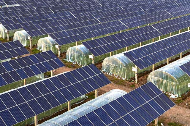 Pannello solare fotovoltaico costruito sopra la serra